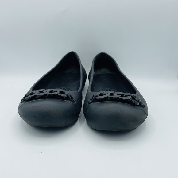 Crocs Shoes Womens Size 11 Black Slip On Comfort Flats Ballet Link Chain Heels - Picture 4 of 12